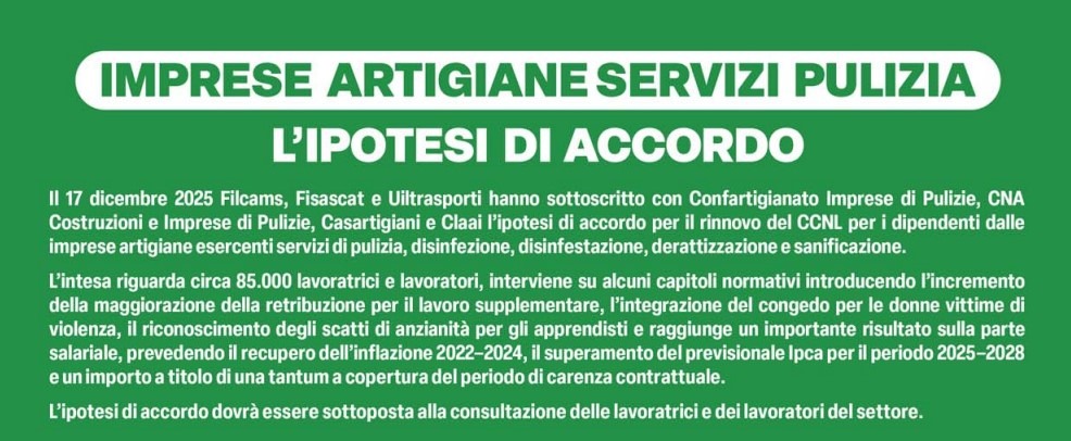 Imprese di Pulizia Artigiane, al via le assemblee di consultazione dell'Ipotesi di accordo sul nuovo Contratto nazionale